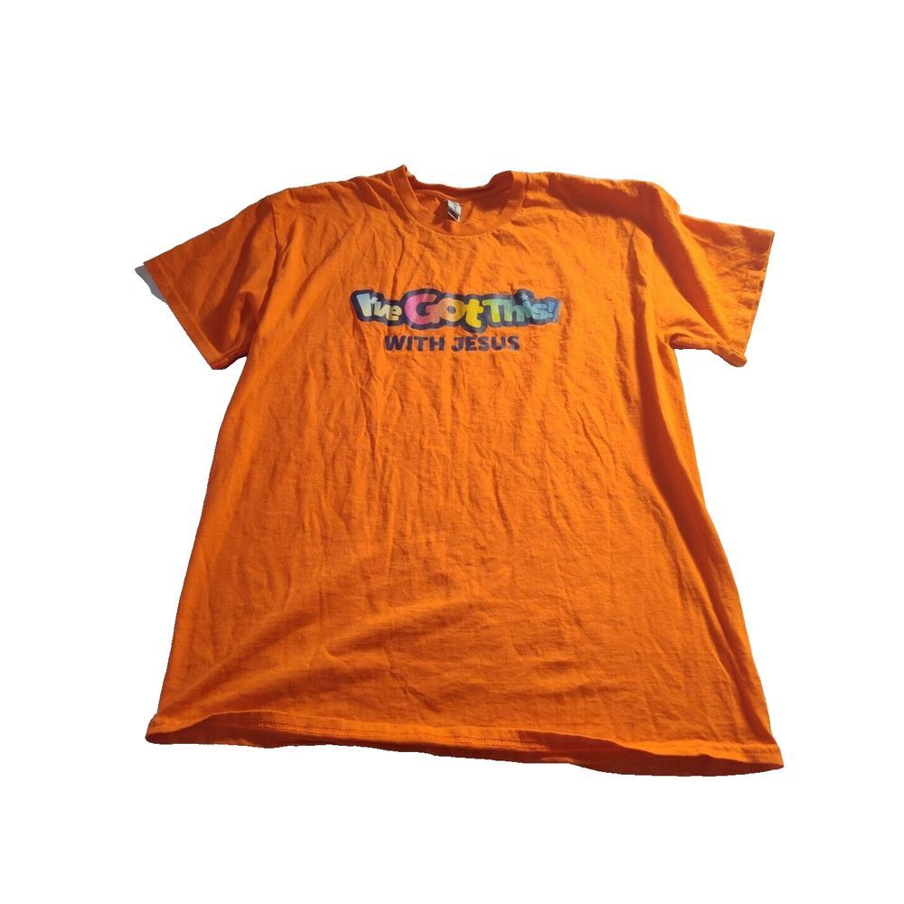 Gildan T Shirt Medium Orange Short Sleeve "I've Got This With Jesus"‎ Graphic